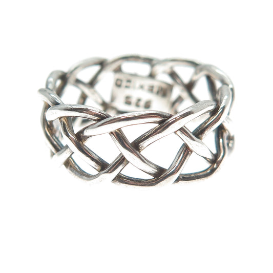 925 Sterling Silver Vintage Mexico Woven Band Ring Size 9