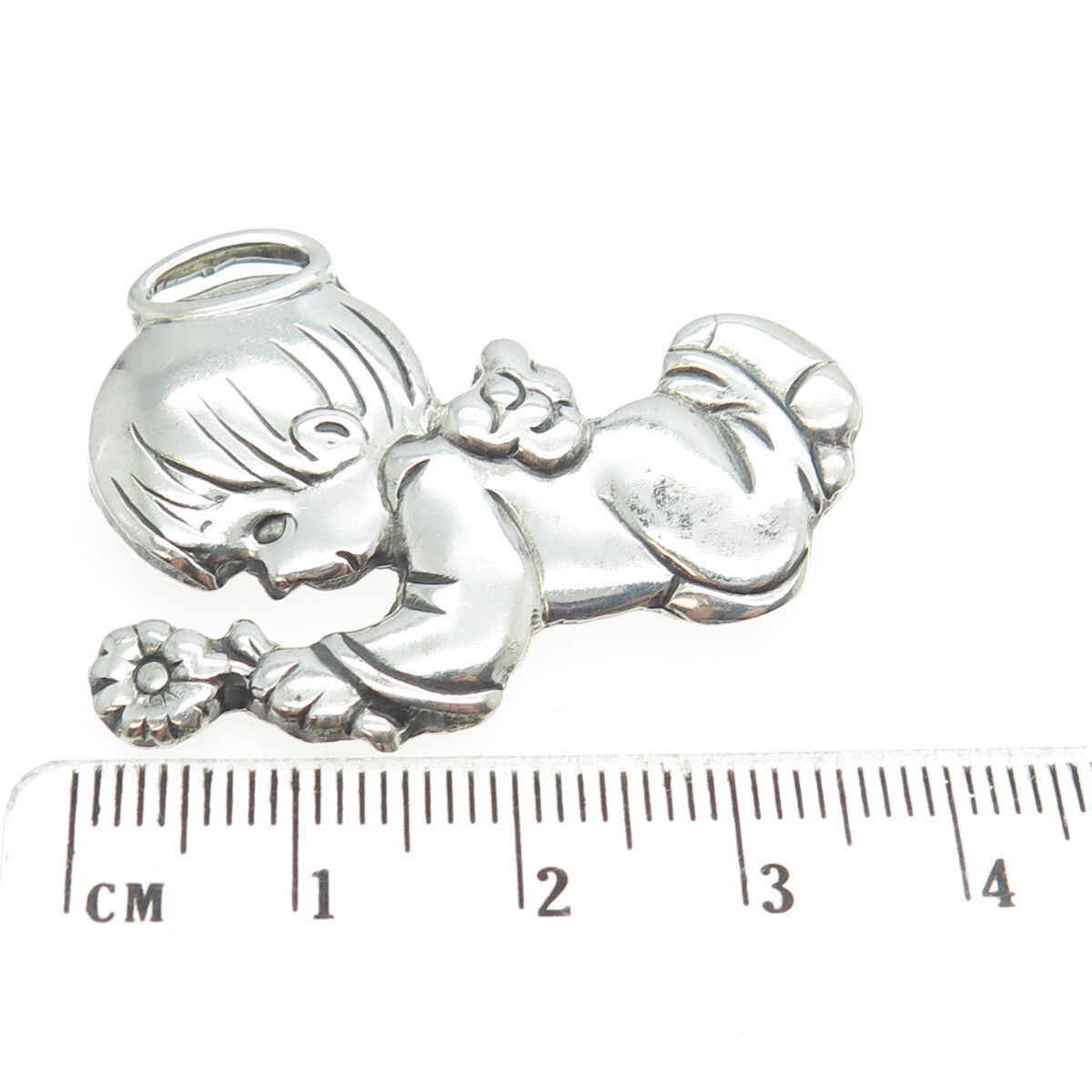 PRECIOUS MOMENTS 925 Sterling Silver Vintage Mexico Baby Angel Pin Brooch