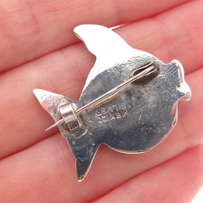 925 Sterling Silver Vintage Mexico Real Turquoise Fish Oxidized Pin Brooch