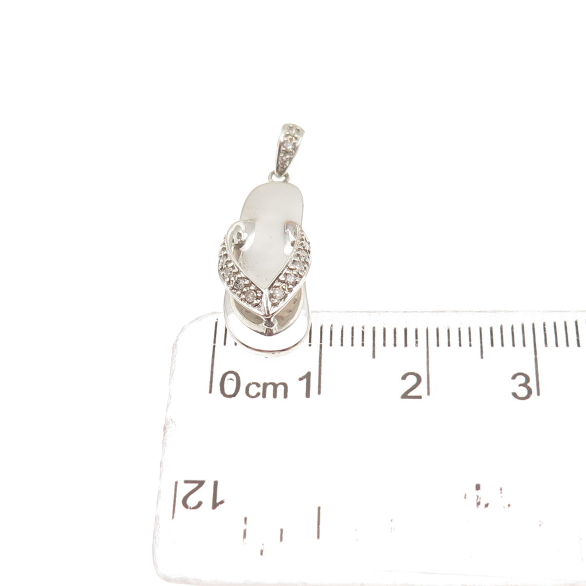 925 Sterling Silver Real Round-Cut Diamond Flip Flop 3D Mini Charm Pendant