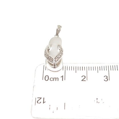 925 Sterling Silver Real Round-Cut Diamond Flip Flop 3D Mini Charm Pendant