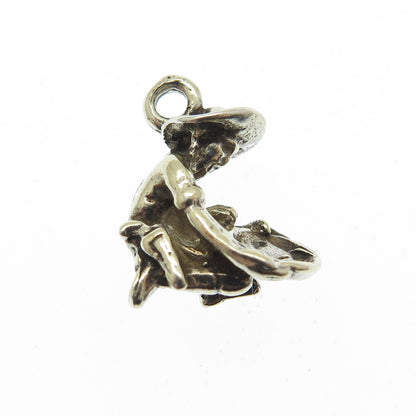 925 Sterling Silver Antique Art Deco Gold Panner Minimalist Charm Pendant