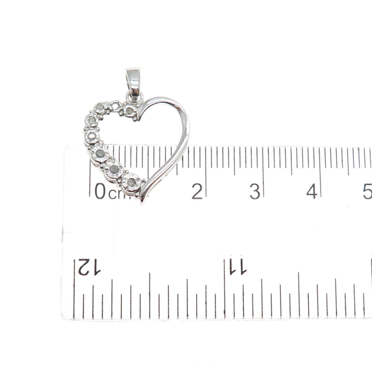 925 Sterling Silver Real Round-Cut Diamond Heart Minimalist Charm Pendant