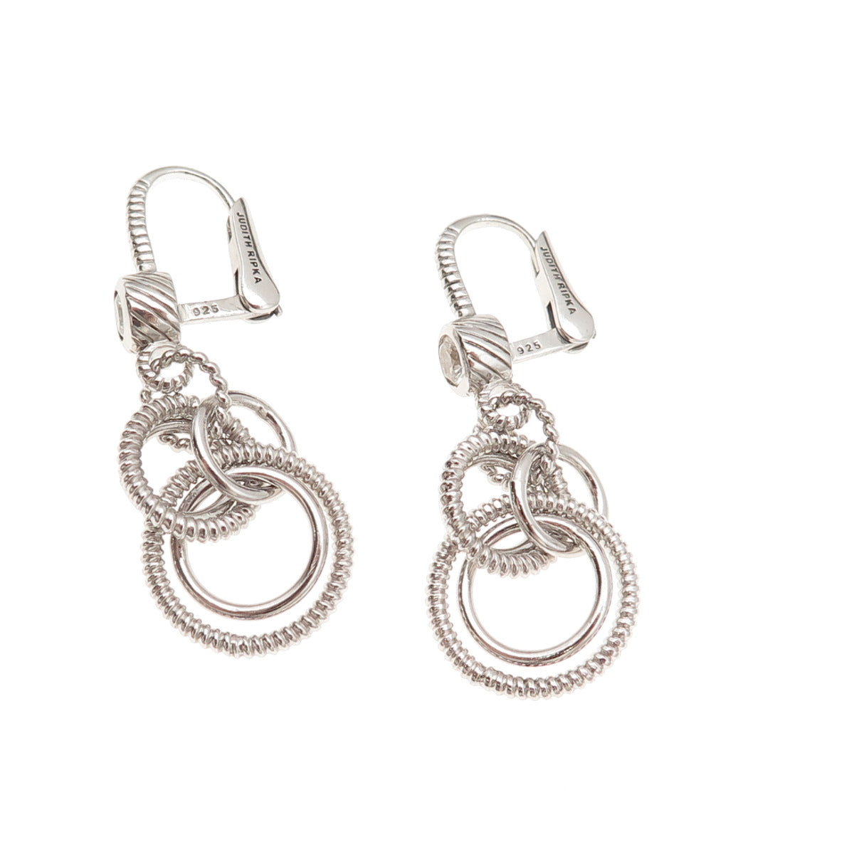 Judith Ripka 925 Sterling Silver C Z Interlocked Circle Dangle Earrings
