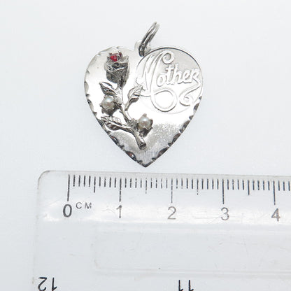 TOWN & COUNTRY 925 Sterling Vintage Rhinestone Faux Pearl "Mother" Heart Pendant