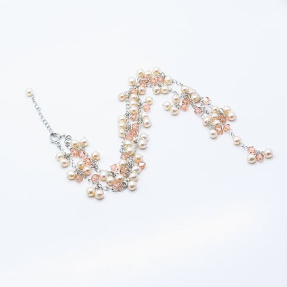 925 Sterling Silver Faux Pearl & Crystal Beaded Chain Necklace 18"