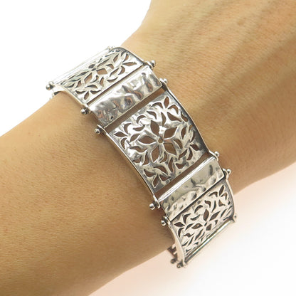 925 Sterling Silver Vintage Floral Panel Link Bracelet 6"