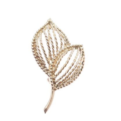 NAPIER 925 Sterling Silver Gold Plated Vintage Floral Leaf Pin Brooch