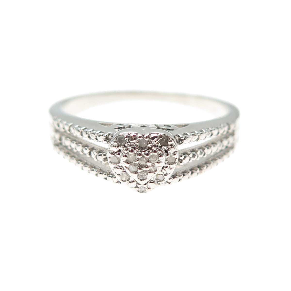 DBJ DEE BERKLE 925 Sterling Silver Real Round-Cut Diamond Heart Ring Size 10.25