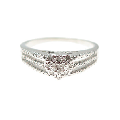 DBJ DEE BERKLE 925 Sterling Silver Real Round-Cut Diamond Heart Ring Size 10.25