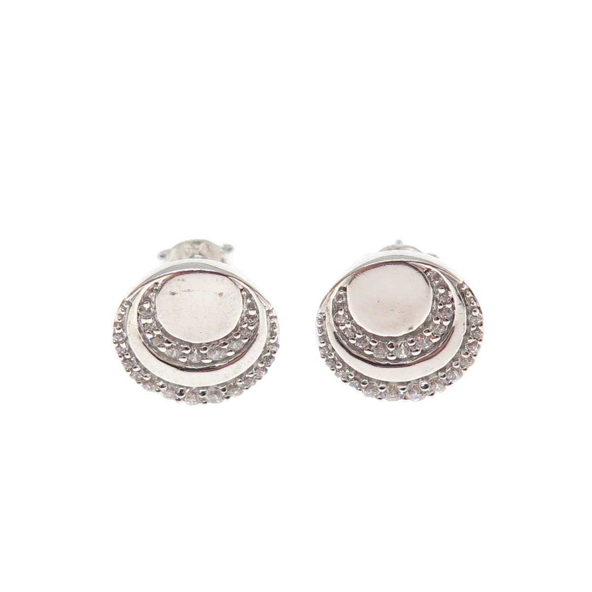 JANE SEYMOUR 925 Sterling Silver Round-Cut C Z Crescent Stud Earrings