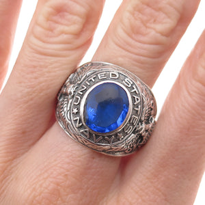 Uncas 925 Sterling Silver Vintage Blue C Z US Navy Ring Size 12