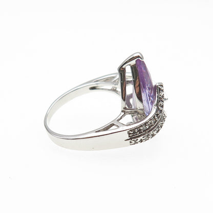 925 Sterling Silver Pear-Cut Purple & Round-Cut White C Z Ring Size 7