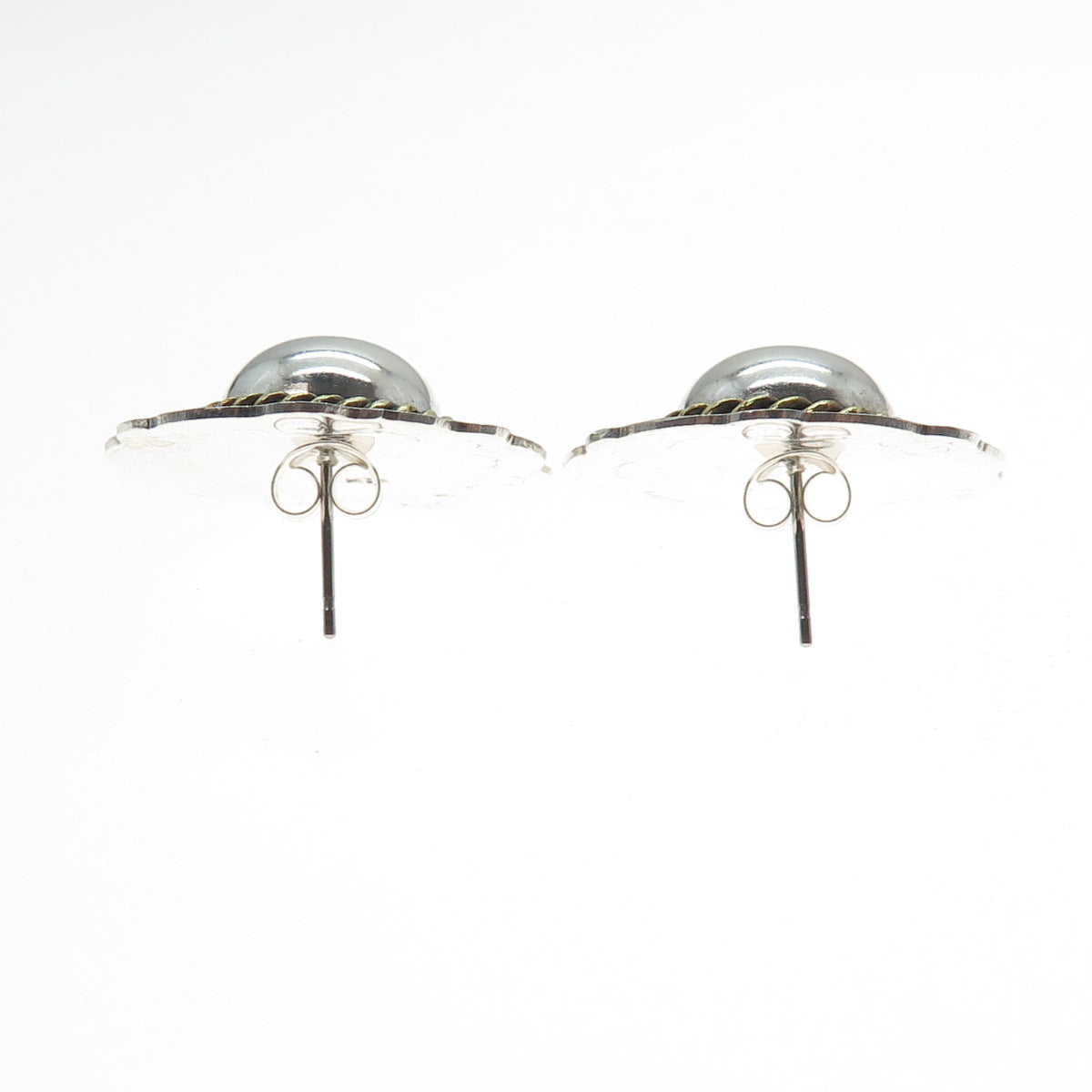 925 Sterling Silver 2-Tone Vintage Modernist Dome Disc Oxidized Earrings