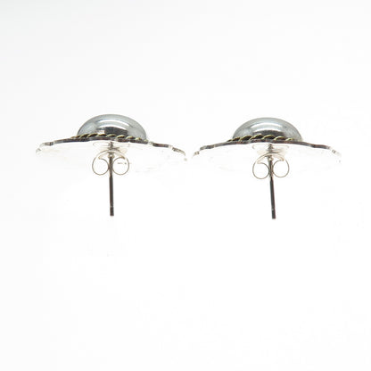 925 Sterling Silver 2-Tone Vintage Modernist Dome Disc Oxidized Earrings