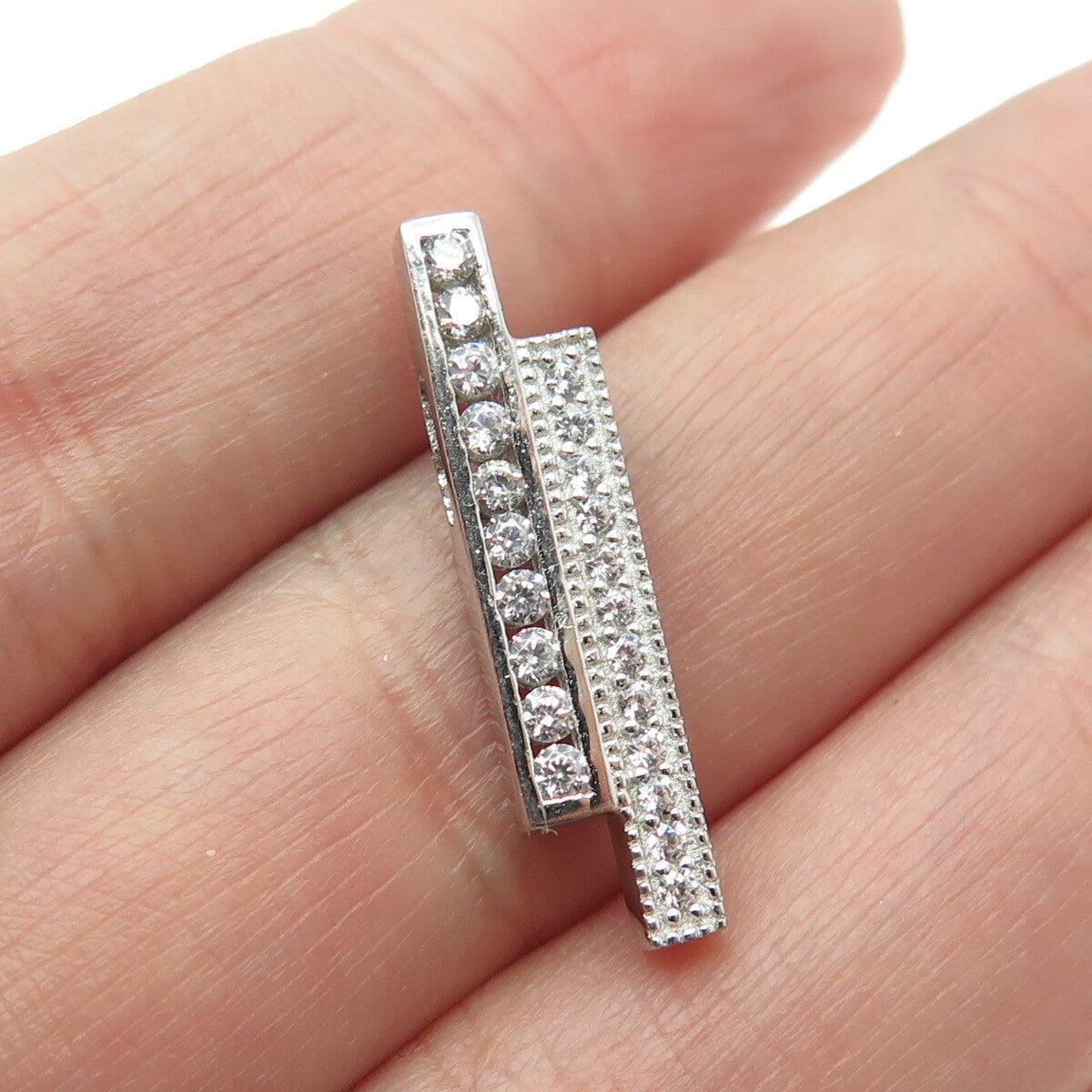 HAN 925 Sterling Silver Round-Cut C Z Multi-Bar Slide Pendant