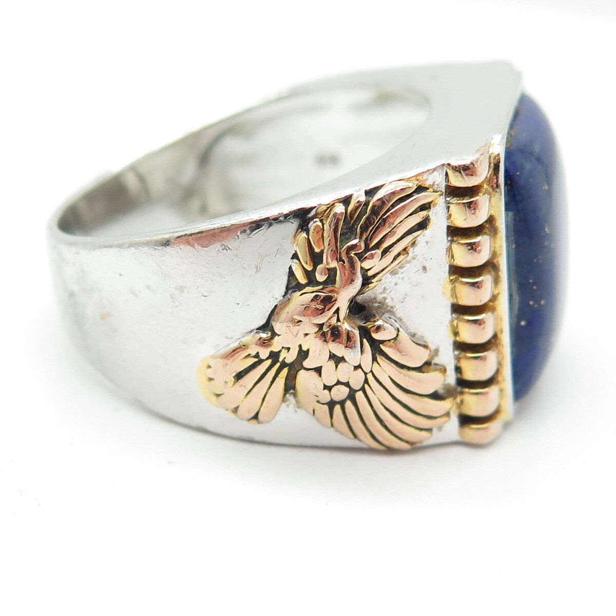 BGE Bradford 925 Sterling Silver 2-Tone Real Lapis Lazuli Eagle Ring Size 12.25