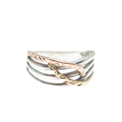 PAGODA PGDA 14K Yellow & Rose Gold Sterling Vintage Crisscross Ring Size 8.25