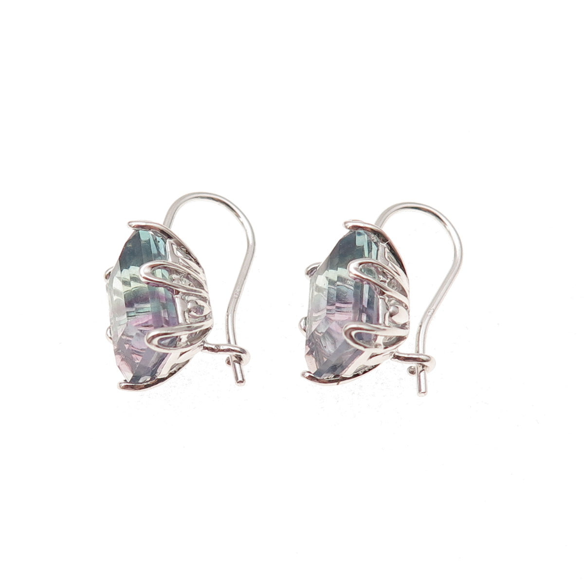 925 Sterling Silver Vintage Real Emerald-Cut Watermelon Tourmaline Earrings