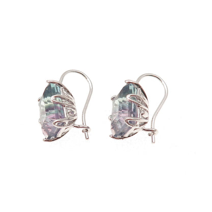 925 Sterling Silver Vintage Real Emerald-Cut Watermelon Tourmaline Earrings