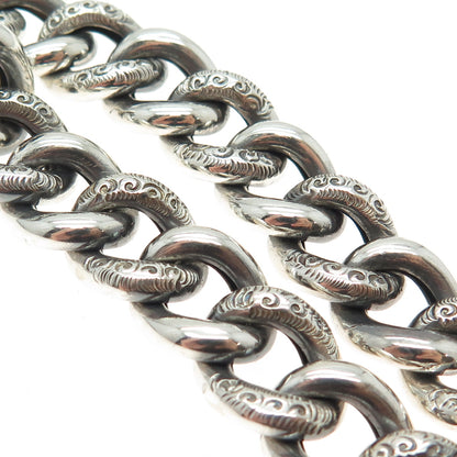 800 Silver Antique Art Deco Diamond-Cut Floral Curb Link Bracelet 6.5"