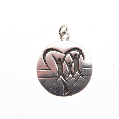 925 Sterling Silver Vintage Family Heart Round Tag Mini Charm Pendant
