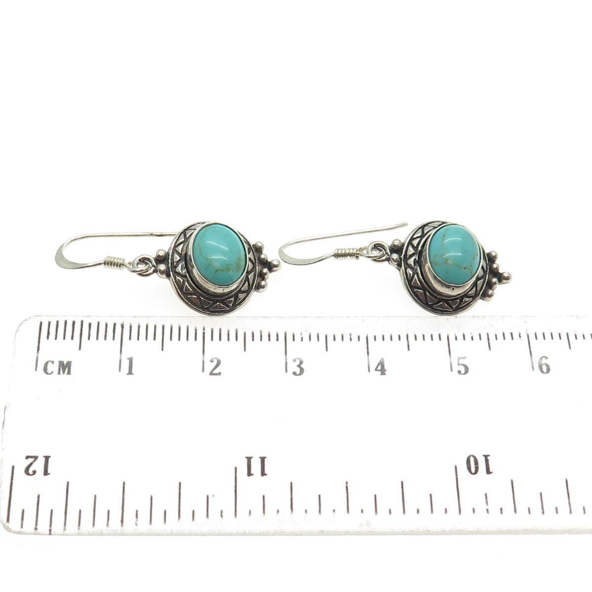 925 Sterling Silver Vintage Real Turquoise Gemstone Ethnic Dangling Earrings