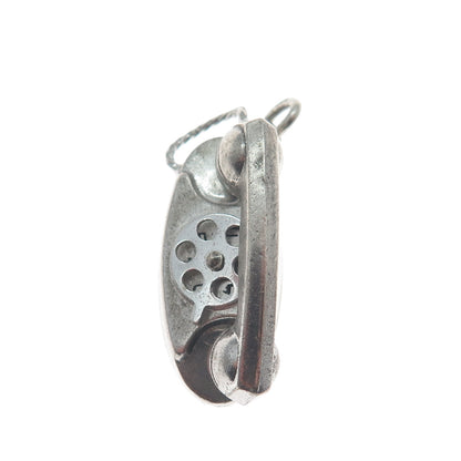 925 Sterling Antique I Love You Retro Rotary Phone Mini Oxidized Charm Pendant