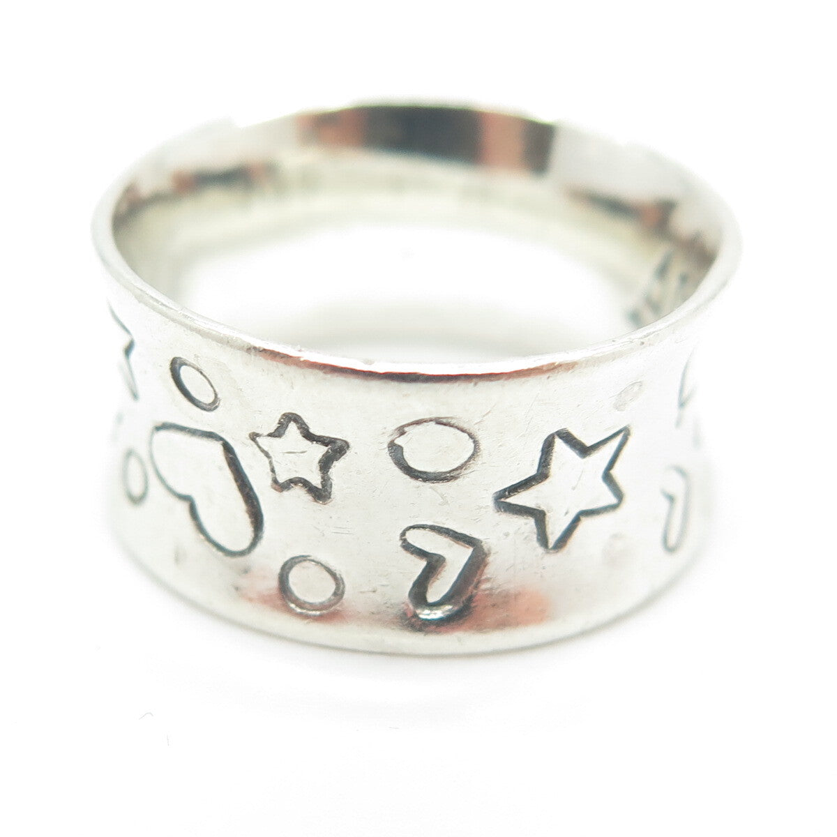AWS JEWELRY 925 Sterling Silver Vintage Hearts & Stars Band Ring Size 6.5
