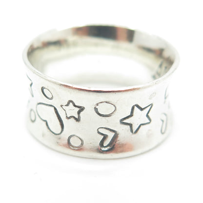 AWS JEWELRY 925 Sterling Silver Vintage Hearts & Stars Band Ring Size 6.5
