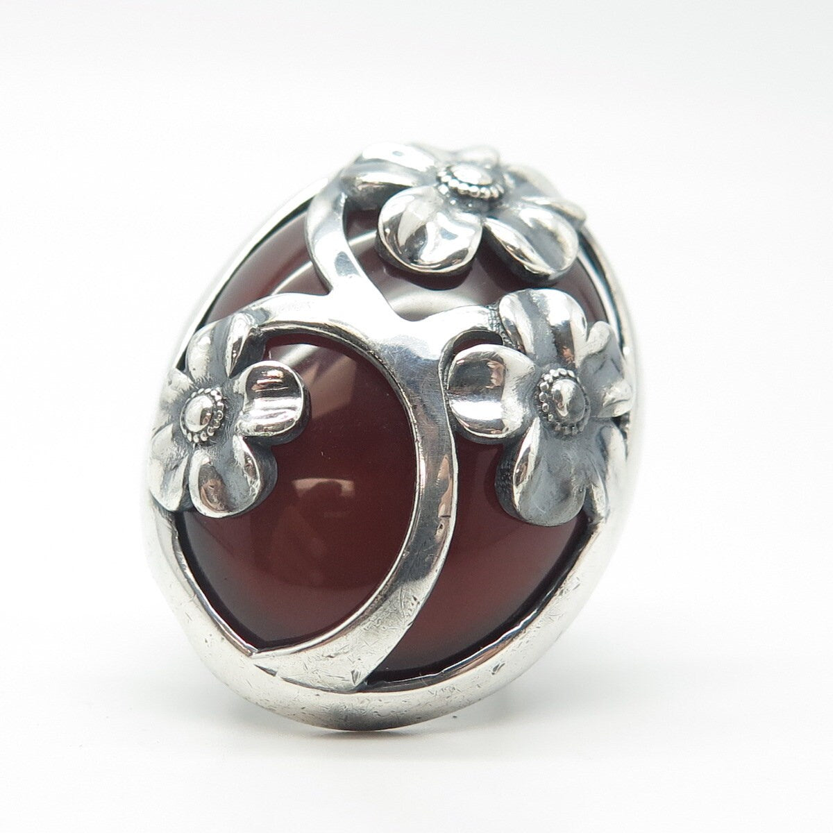 925 Sterling Silver Vintage Paola Valentini PV Italy Carnelian Ring Size 6.25