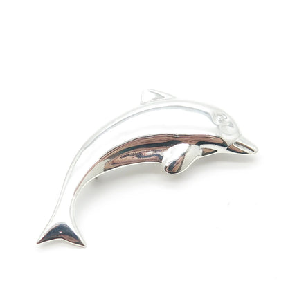 925 Sterling Silver Vintage Friendly Dolphin Pin Brooch
