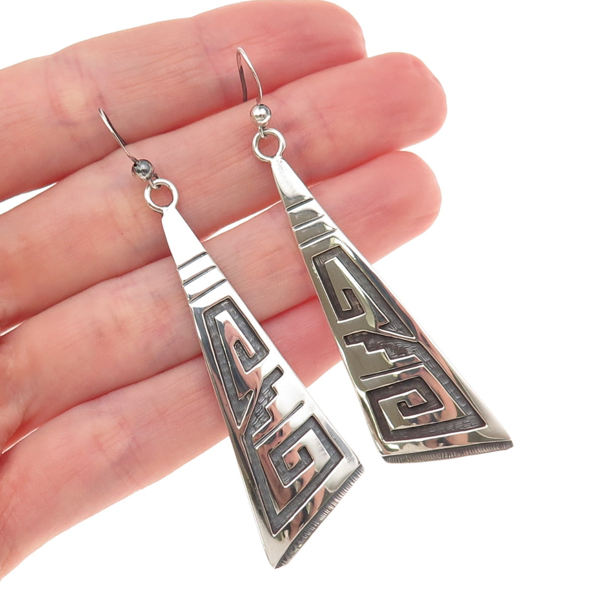 Terry Wadsworth Hopi Old Pawn 925 Sterling Silver Vintage Tribal Dangle Earrings