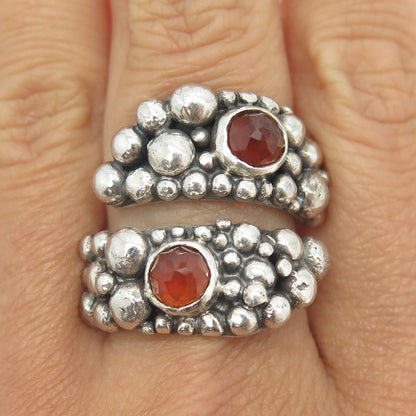 925 Sterling Silver Vintage Real Carnelian Modernist Adjustable Ring Size 9.25