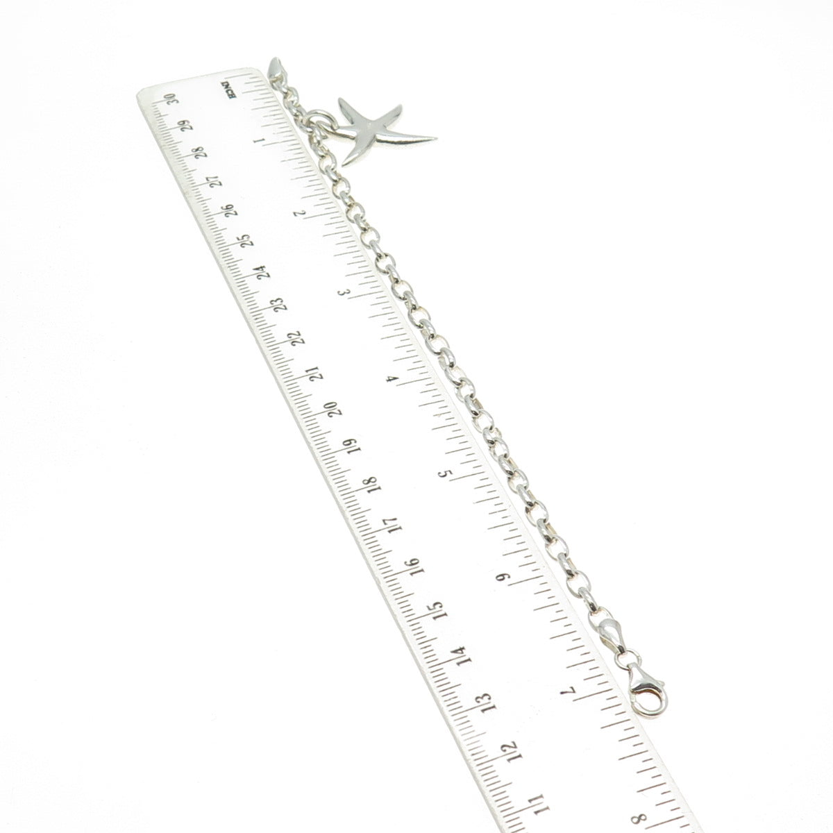 925 Sterling Silver Vintage Starfish Rolo Link Bracelet 6.75"