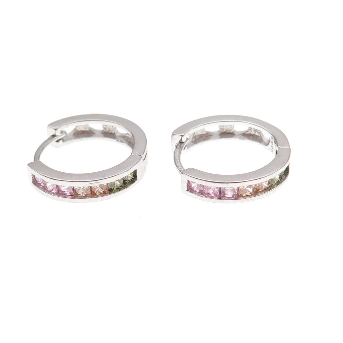 925 Sterling Silver Princess-Cut Multi-Color C Z Hoop Earrings