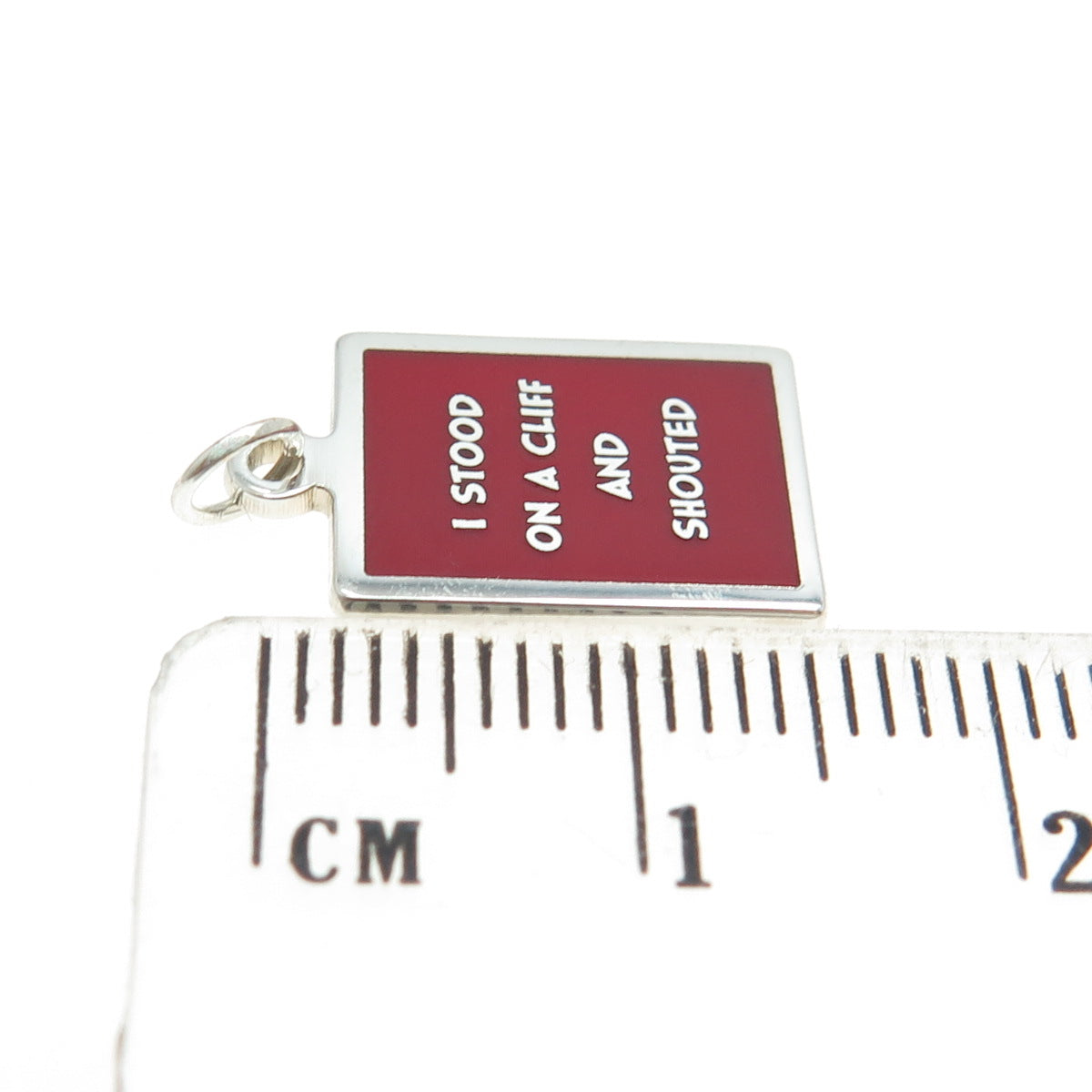 925 Sterling Silver Red Enamel "I Stood On A Cliff & Shouted" Minimalist Pendant