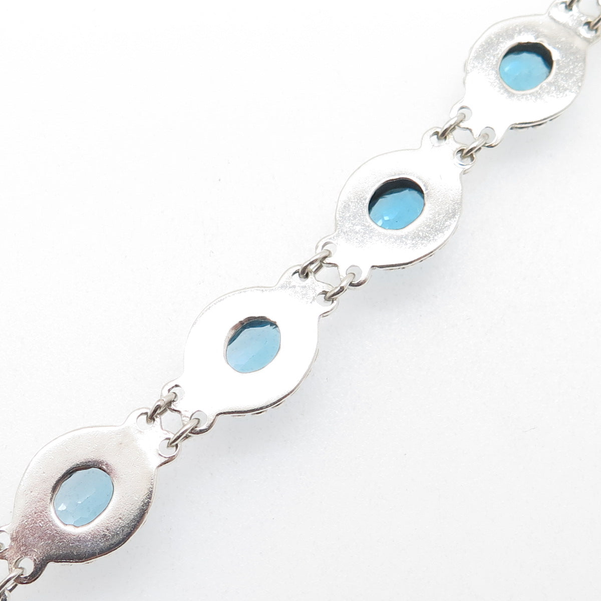 SUARTI BALI 925 Sterling Silver Vintage Real Blue Topaz Beaded Bracelet 7.5"