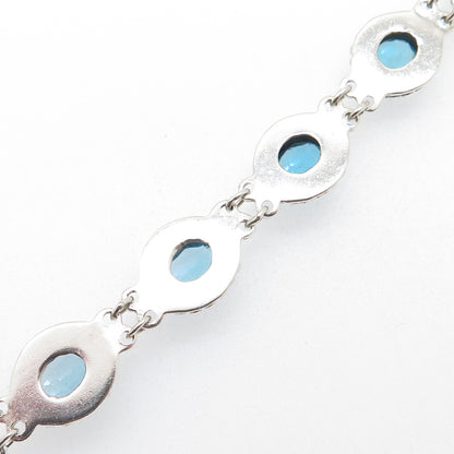 SUARTI BALI 925 Sterling Silver Vintage Real Blue Topaz Beaded Bracelet 7.5"