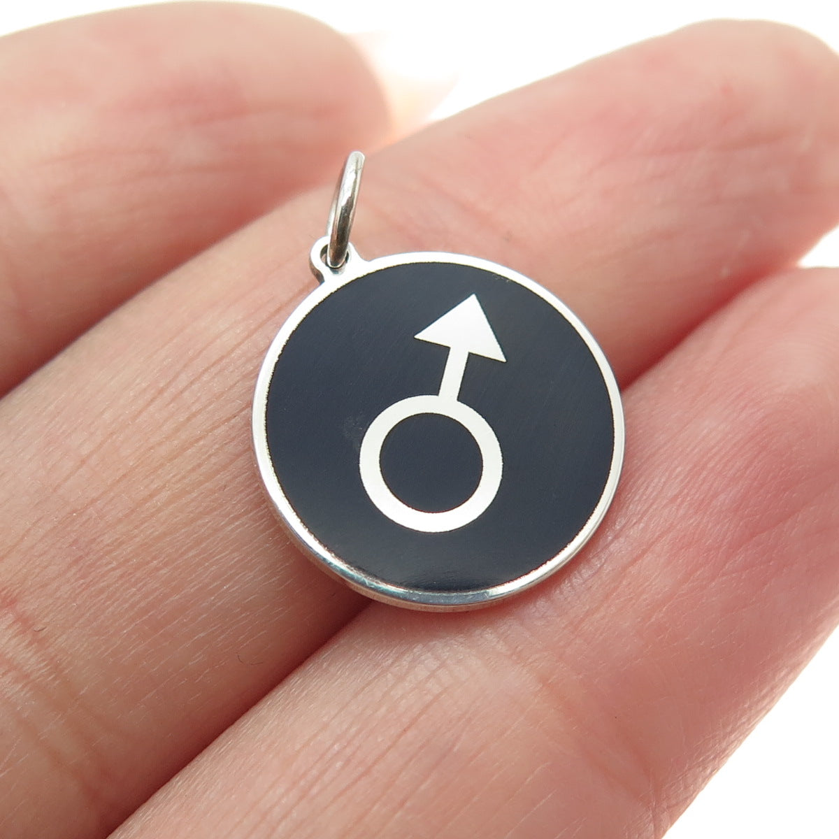 925 Sterling Silver Black Enamel Female Symbol Minimalist Round Tag Pendant