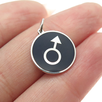 925 Sterling Silver Black Enamel Female Symbol Minimalist Round Tag Pendant