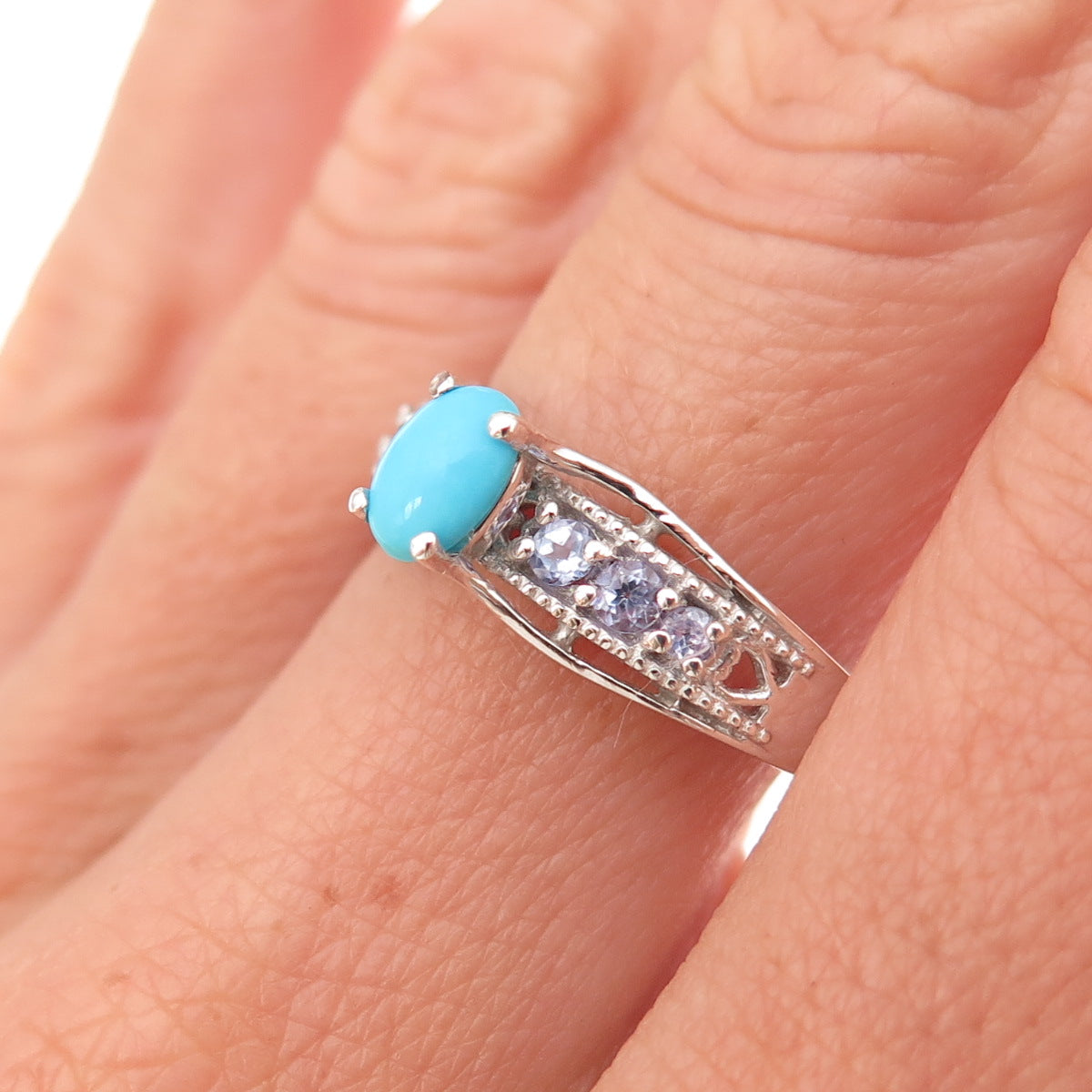 Chuck Clemency 925 Sterling Silver Real Turquoise & Tanzanite Ring Size 8