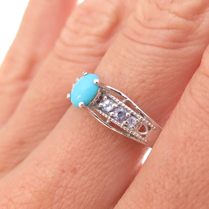 Chuck Clemency 925 Sterling Silver Real Turquoise & Tanzanite Ring Size 8