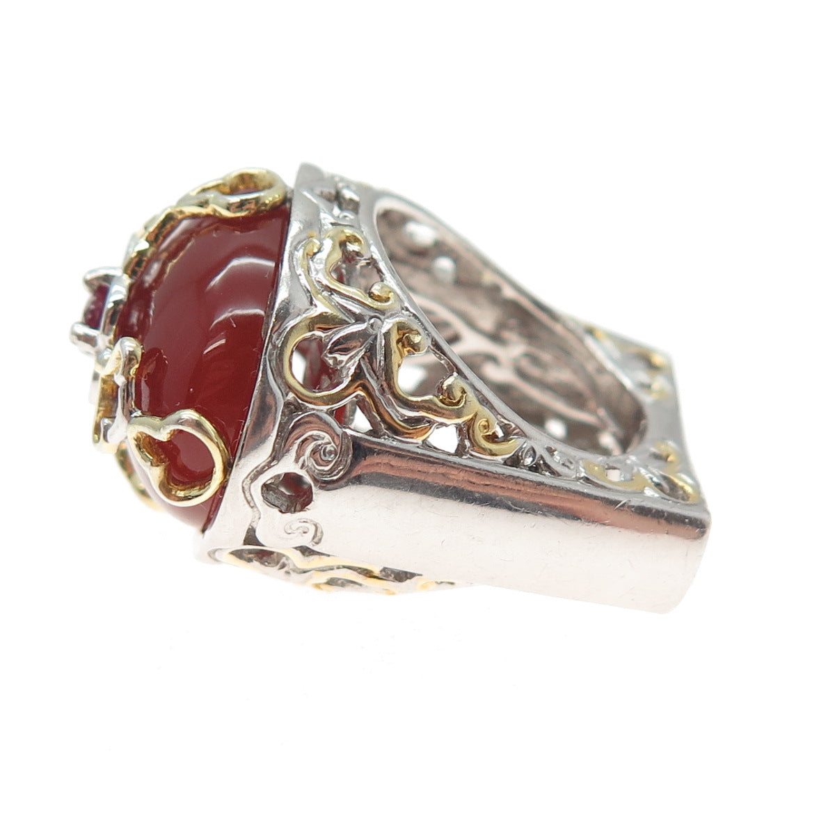 MICHAEL VALITUTTI Gems En Vogue Sterling 2-Tone Carnelian & Ruby Ring Size 5.25