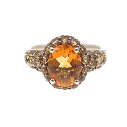 Michelle Albala 925 Sterling Silver Real Oval & Round-Cut Citrine Ring Size 7