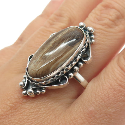 925 Sterling Silver Vintage Real Brown Aragonite Oxidized Ring Size 13.25