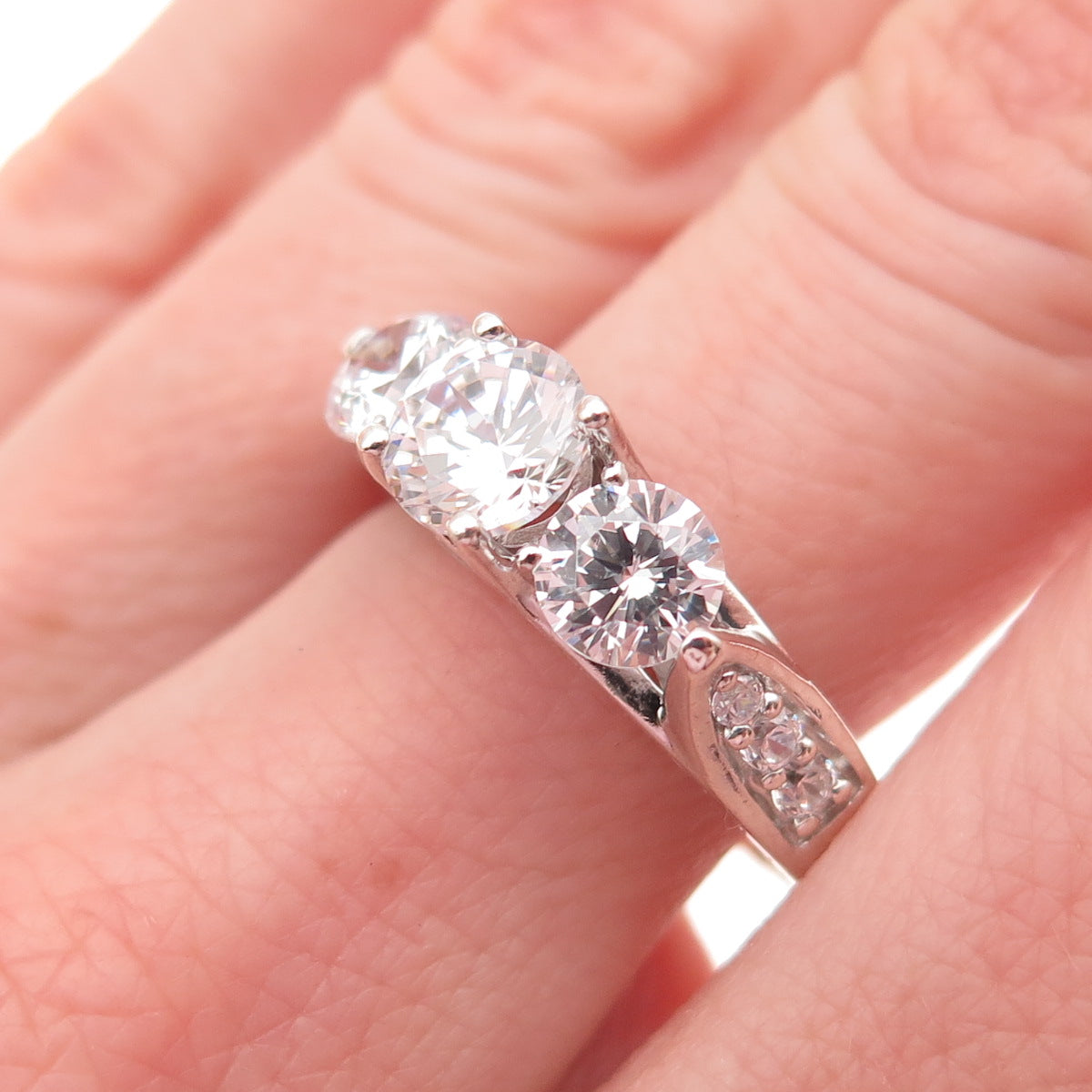 SAI 925 Sterling Silver Round-Cut C Z Engagement Ring Size 9.25