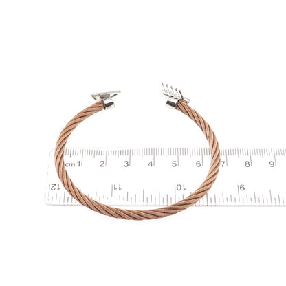 925 Sterling Accent & Stainless Steel Real Diamond Arrow Adjustable Bracelet 7"