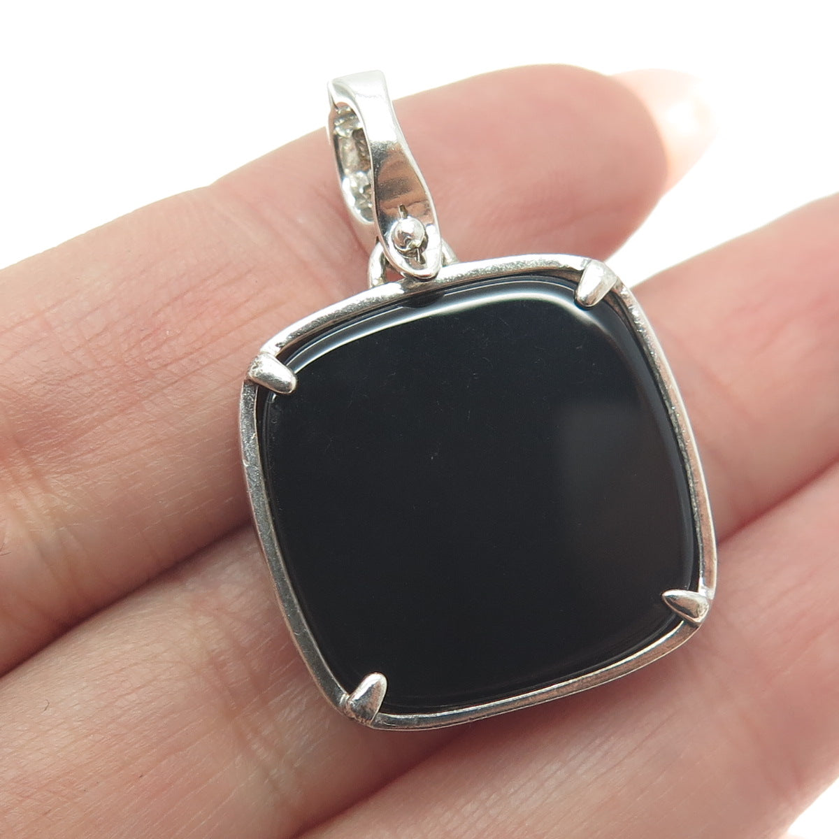 925 Sterling Silver Vintage Real Black Onyx Letter "W" Initial Pendant