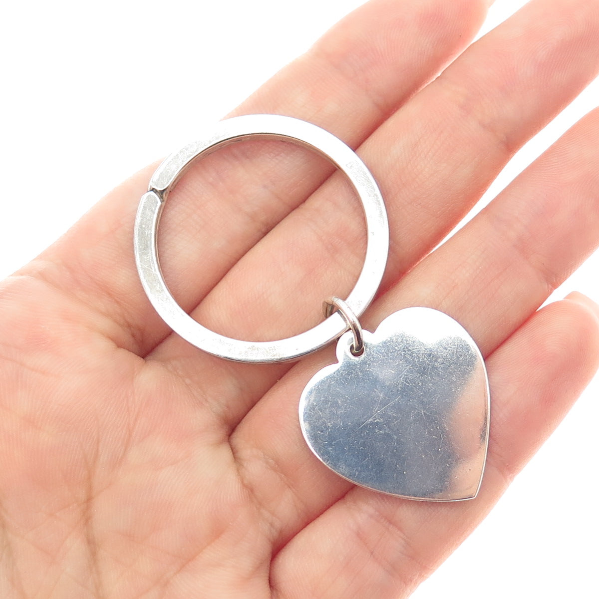 J.T. INMAN 925 Sterling Silver Vintage Heart Tag Key Fob Ring